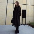 thumbnail image 3 of Women Woolen Jacket Turn-down Collar Solid Color Coat Mid-calf Length Thermal Long Sleeved Commuting Dating Spring Fall Winter Overcoat, 3 of 8