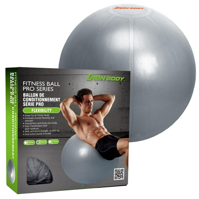 Iron Body Fitness Pro Series Stability Ball, 65 cm Anti-Burst PVC Exercise Ball with Pump