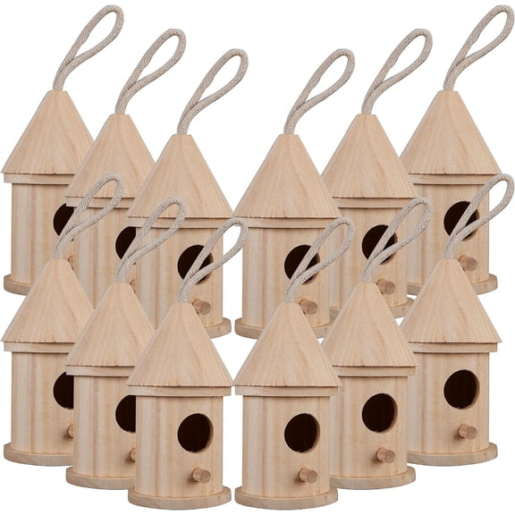 Wooden Hut Birdhouse by ANHXN - Unfinished Birdhouse Made of Wood, Outdoor Nesting Boxes - Bulk 12 Pack