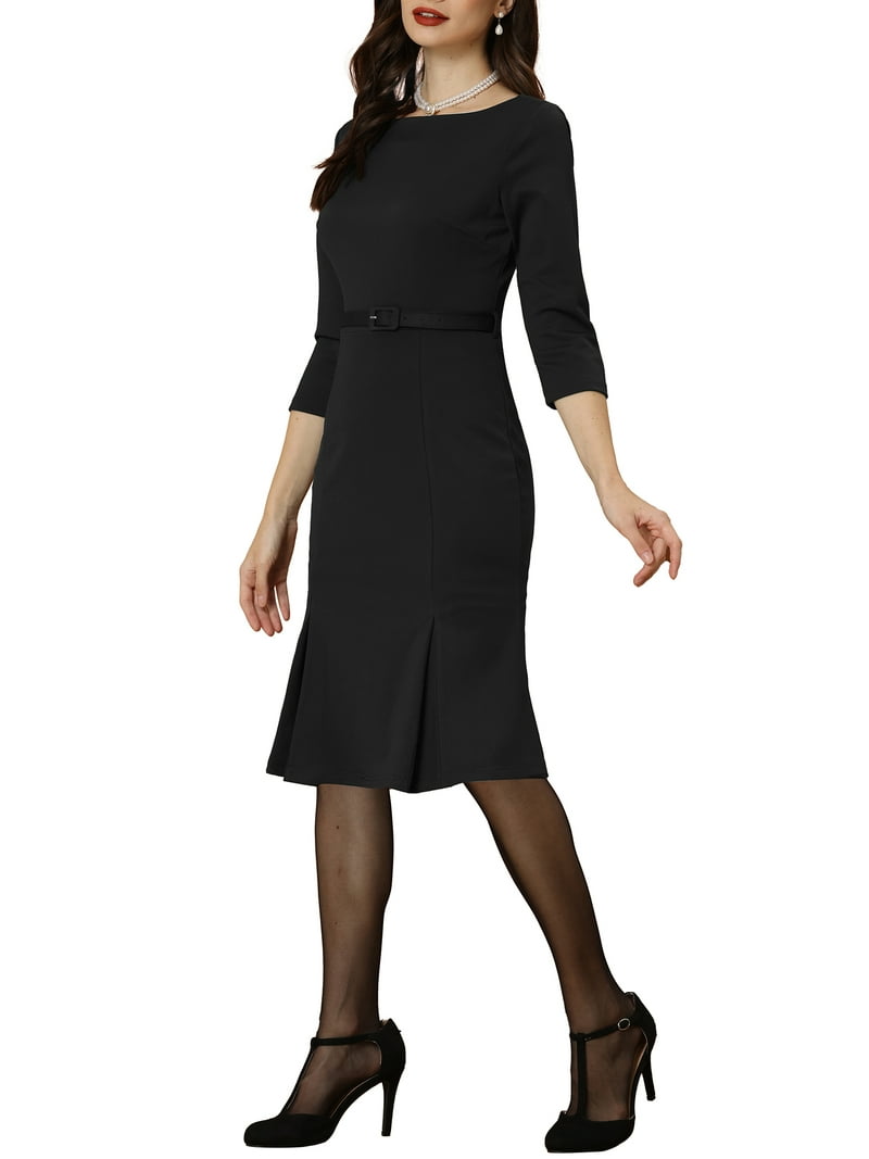 INSPIRE CHIC Women's Dress Boat Neck Half Sleeve Pleated Work Elegant Midi  Dress 3XL Black - Walmart.com