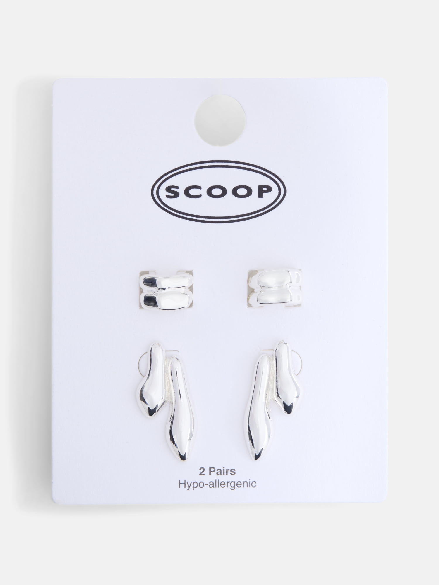 Scoop Women’s Silver Tone Sculpted Ear Cuffs and Drop Earrings, 2 Pairs