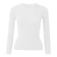 thumbnail image 5 of Baqcunre Long Sleeve T Shirt Women's Autumn And Winter Solid Color Knit Shirt Round Neck Stripe Slim Fitting Long Sleeved Top Warm And Layered Sweater Crop Tops Womens Tops White L, 5 of 5