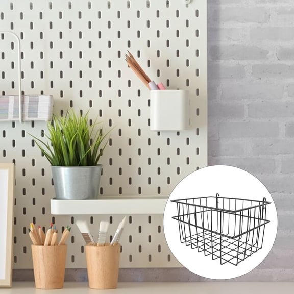 Luxshiny grid hanging basket Pegboard Baskets Black for Home Organization 1Pack