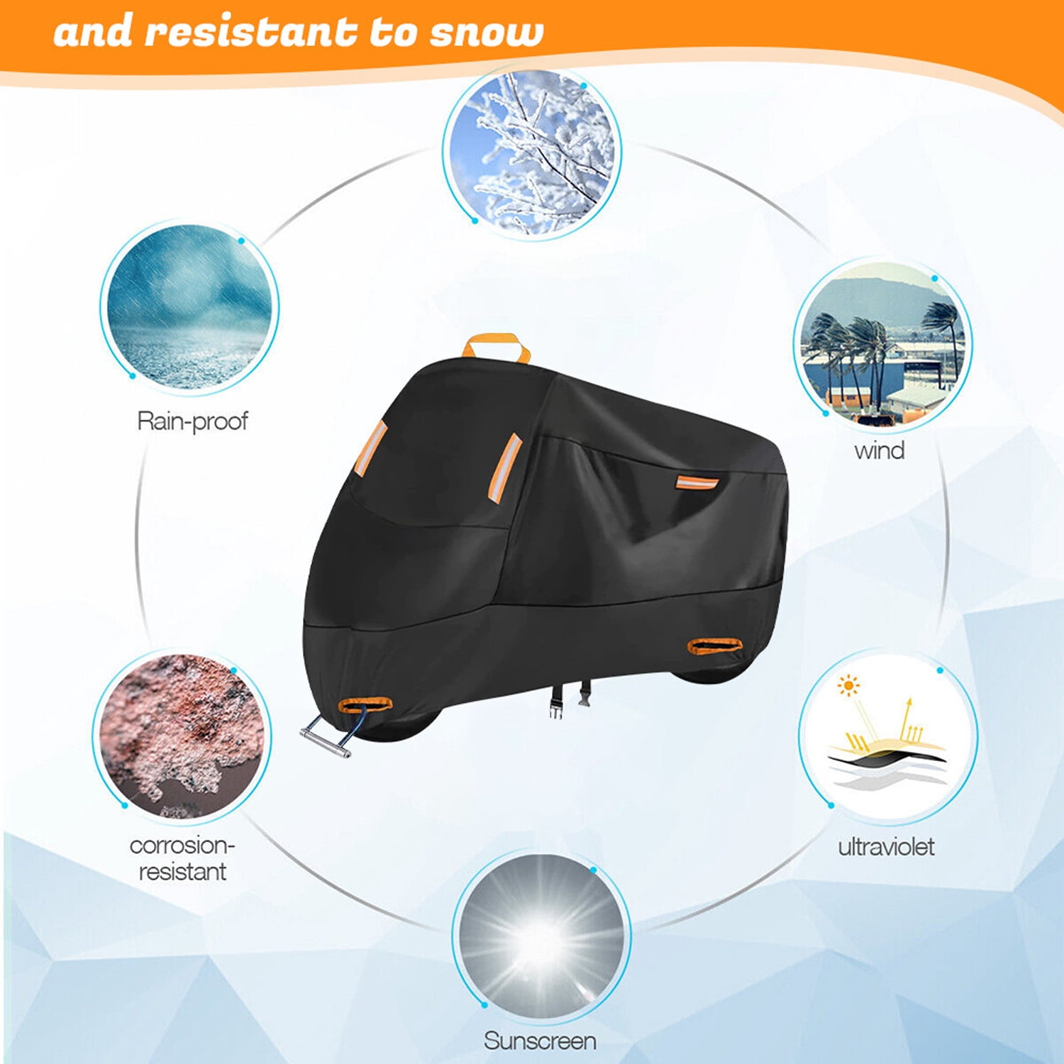 CAMOTUSE Motorcycle Cover, 420D Heavy-Duty Waterproof All-Season, for Outdoor Use, Size 116.14"L x 43.31"W x 55.12"H