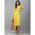 thumbnail image 4 of Janasya Women's Mustard Poly Rayon Solid Straight Kurta, 4 of 8