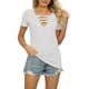 thumbnail image 1 of Tops de verano para mujer, camisa informal ajustada con cuello en V y manga corta de Color puro con diseño recortado para fiesta, oficina y viajes, 1 of 6