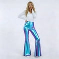 thumbnail image 3 of Idoravan Sequin Flare Pants Sparkly Glitter High Waisted Bell Bottoms Leggings Party Disco Clubwear for Women Women's High Elasticity High Waist Shiny Leather Skinny Pants, 3 of 5