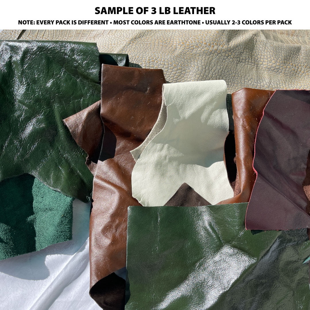 2 lbs. of Scrap Leather - Remnants from upholstery manufacturing, soft and flexible - 6 to 15 pieces per bag