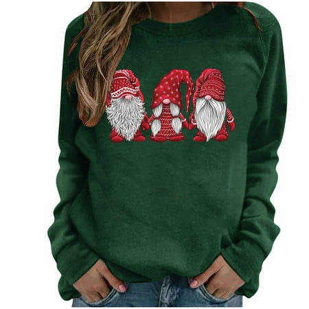 

jsaierl Christmas Sweatshirt Women Long Sleeve Gnomes Pattern Top Workout Crewneck Sweatshirt Dressy Casual Pullover Womens Fall Fashion 2022