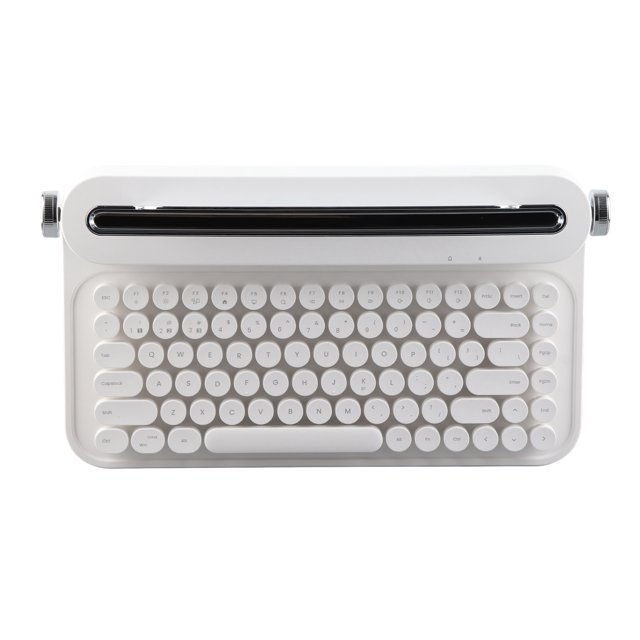 Clavier pour Machine à Écrire, 86 Touches Rétro Mignon Touches Rondes Clavier Portable Design Encastré Mini Clavier Blanc avec Support Intégré pour Tablette Téléphone Intelligent