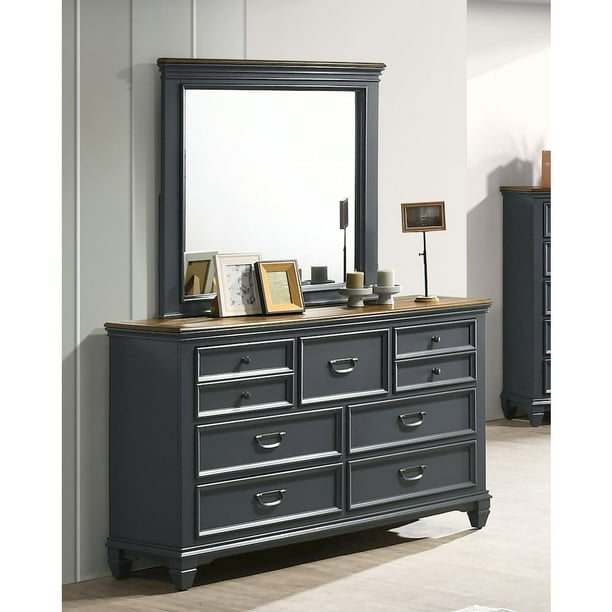 Roundhill Furniture Clelane Wood 7-Drawer Dresser with Mirror, Slate Blue -  Walmart Business Supplies