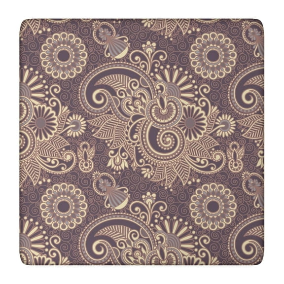 Paisley Bohemian Vintage Square Elastic Tablecloth - Snug Fit Windproof Washable Table Cover for Outdoor Picnic 36x36 Inches