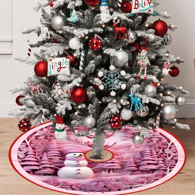 Dadatutu Jupe de Sapin de Noël Jupe de Sapin Rose 36 Pouces Jupe Ronde de Sapin de Noël pour Décoration de Noël Jupe de Sapin de Noël Décoration de Fête Extérieure Tapis de Sapin de Noël de Ferme