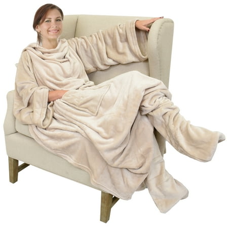 Catalonia Wearable TV Blanket with Sleeves Arms & Feet pockets for Adult Micro Plush Fleece Large Wrap Throw Robe 73" x 53"