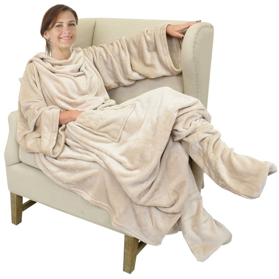 Catalonia Wearable TV Blanket with Sleeves Arms & Feet pockets for Adult Micro Plush Fleece Large Wrap Throw Robe 73" x 53"