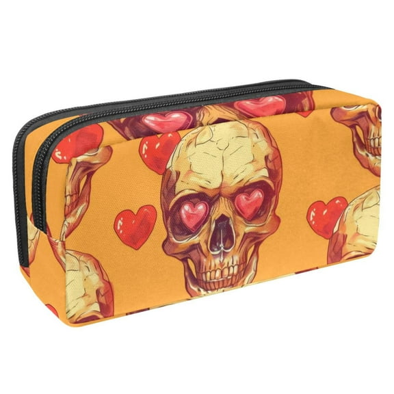 MUOOUM Pencil Case, Love Skull Pattern Large Capacity Pencil Pouch Stationery Pen Bag