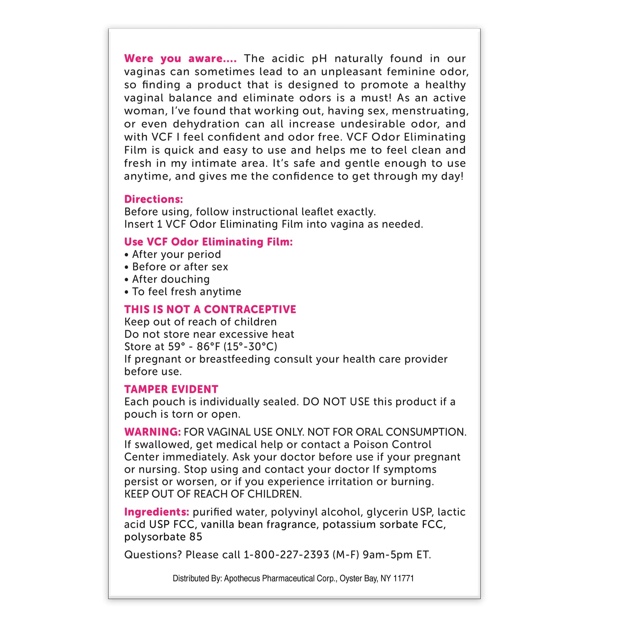 VCF Vaginal Odor Eliminating Film, 12ct