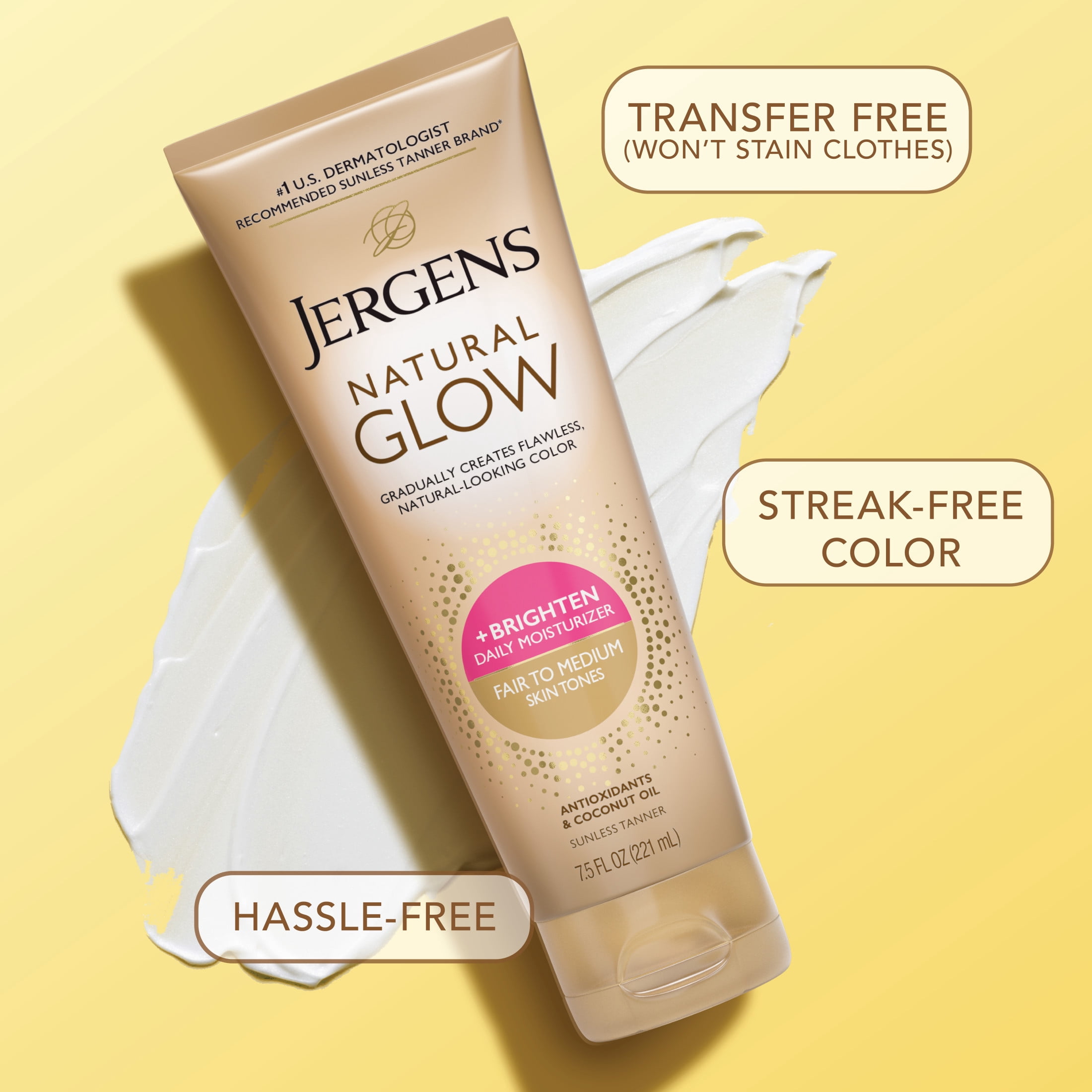 Jergens Natural Glow Daily Moisturizer Fair to Medium Skin, Sunless Self Tanning Lotion, 7.5 fl oz