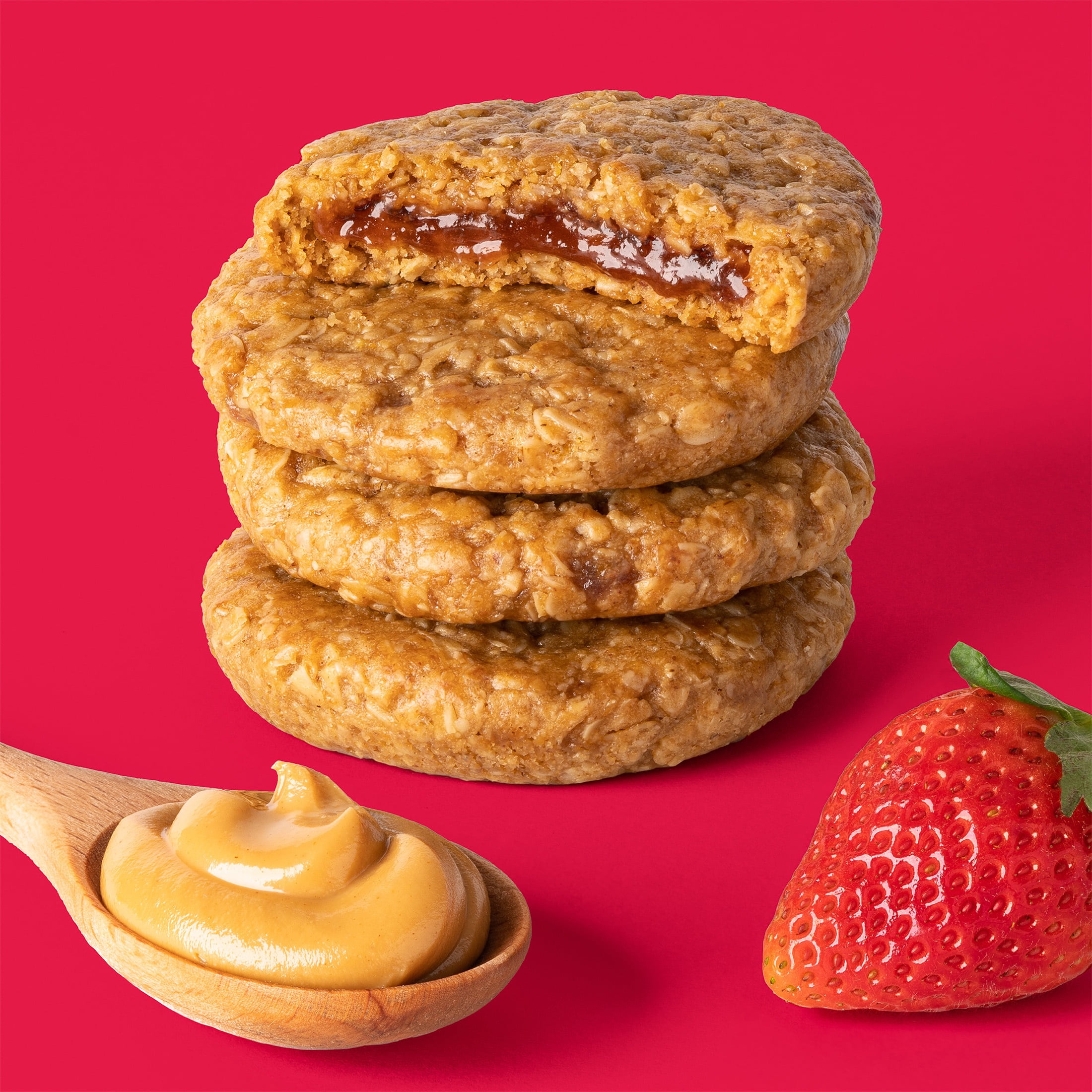(3 pack) Bobo's PB&Js, Peanut Butter Oat Crust With Strawberry Filling, 4 Pack of 2.1oz oat snacks