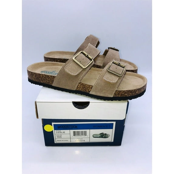 Woodstock Vintage Brand New York Women Leslie Double Strap Slide Sandal Tan 7M
