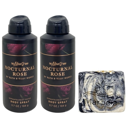 Bath & Body Works The Men's Collection Nocturnal Rose 2 Body Sprays with a Charcoal Scrub Bar Soap