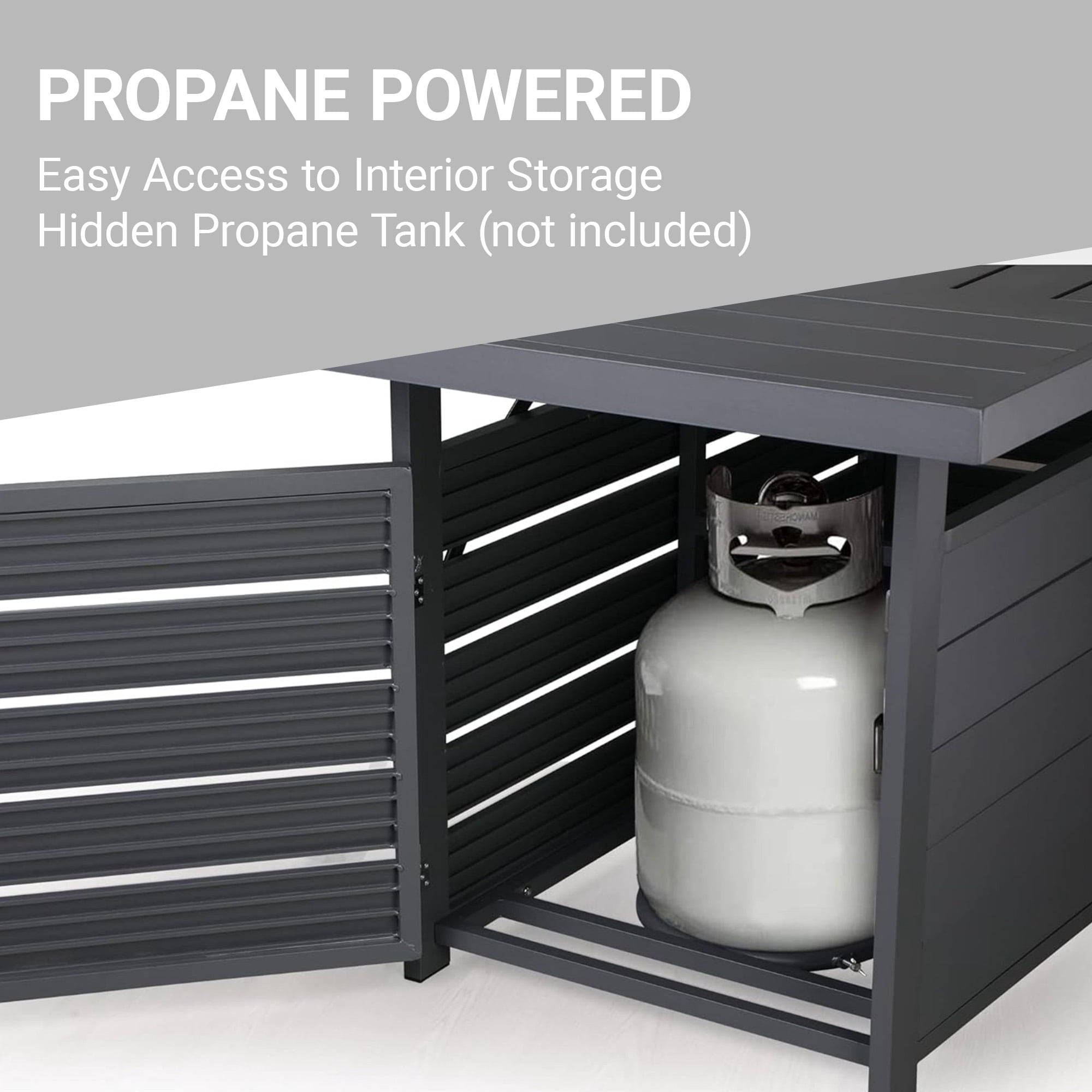 KIOOTTO 54" Aluminum Outdoor Gas Fire Pit Table, 50,000 BTU Propane Fire Table with Glass Shield & Lid, Rust-Free Rectangular Patio Coffee Table, Dark Gray