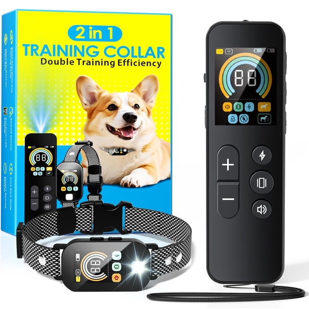 Collar para adiestramiento y ladridos de perros con alcance de 4200 pies con control remoto IP67