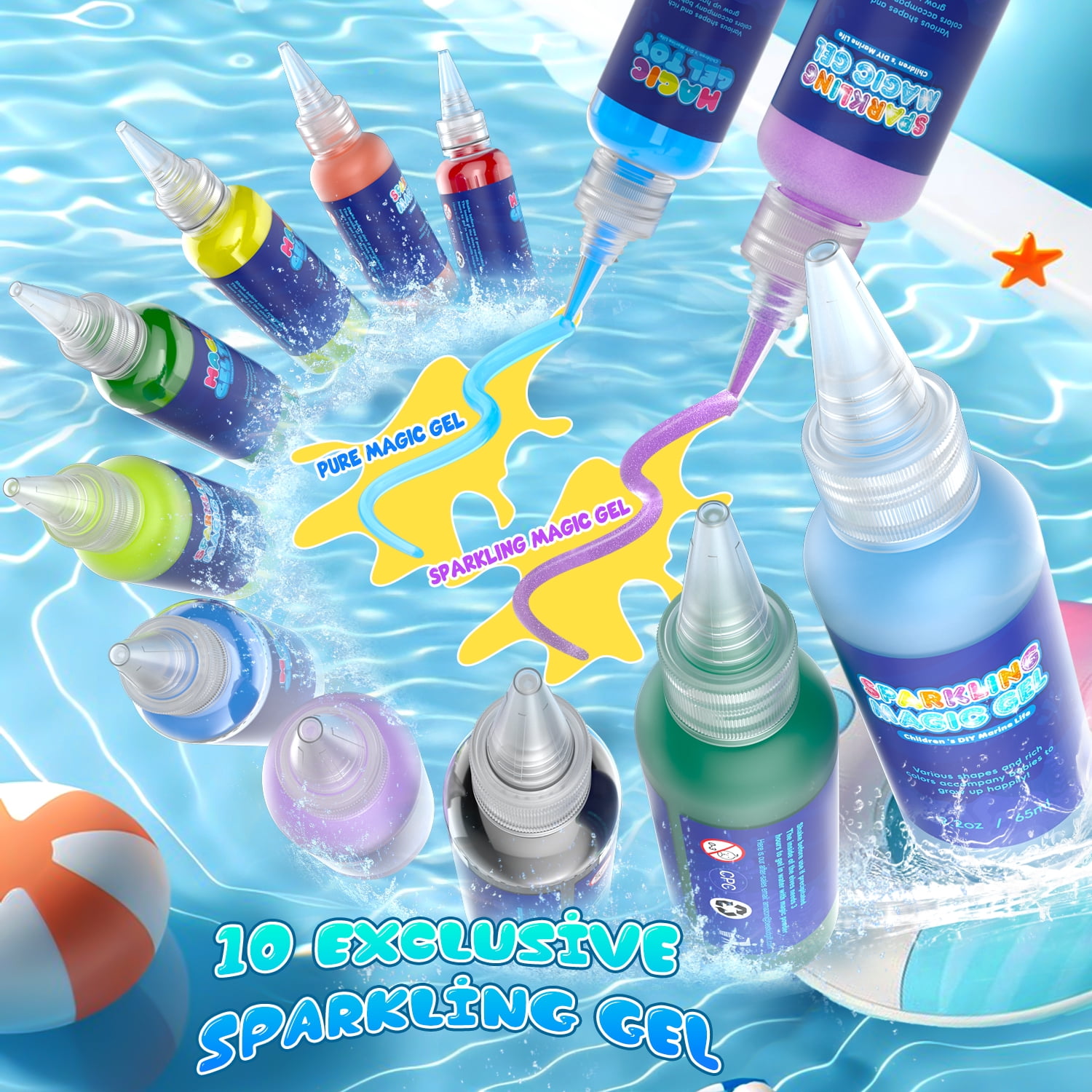 Beefunni Magic Fairy Water Elf Toy for Kids, Creative Water Gel Kit with 10 Color Magic Gels & 8 Molds, Kids Art Ceaft Set, Birthday Gift for Kids (Ocean)