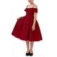 thumbnail image 5 of Spazoro Girls Off Shoulder Dress, Ruffle Neckline Spaghetti Straps Formal High Waist Party Dress for Kids Red Size 12, 5 of 9