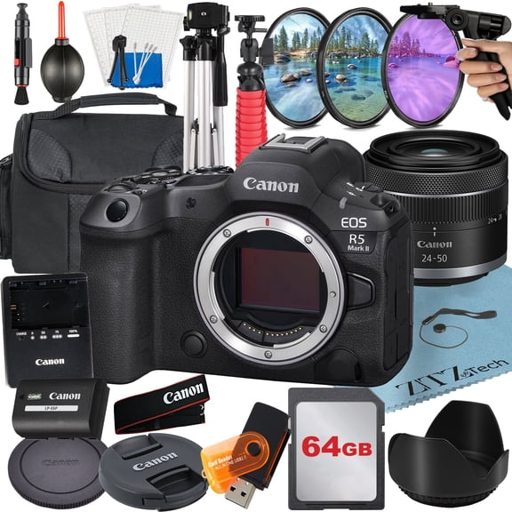 Canon EOS R5 Mark II Mirrorless Camera with RF 24-50mm Lens   64GB SanDisk Card   Filter Kit   Case   ZeeTech Accessory (International Version)