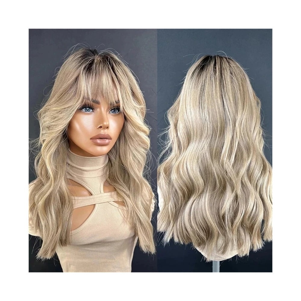 Lace Part Wigs for Women Ombre Ash Honey Blonde Colored Glueless Wigs with Bangs Wig Synthetic