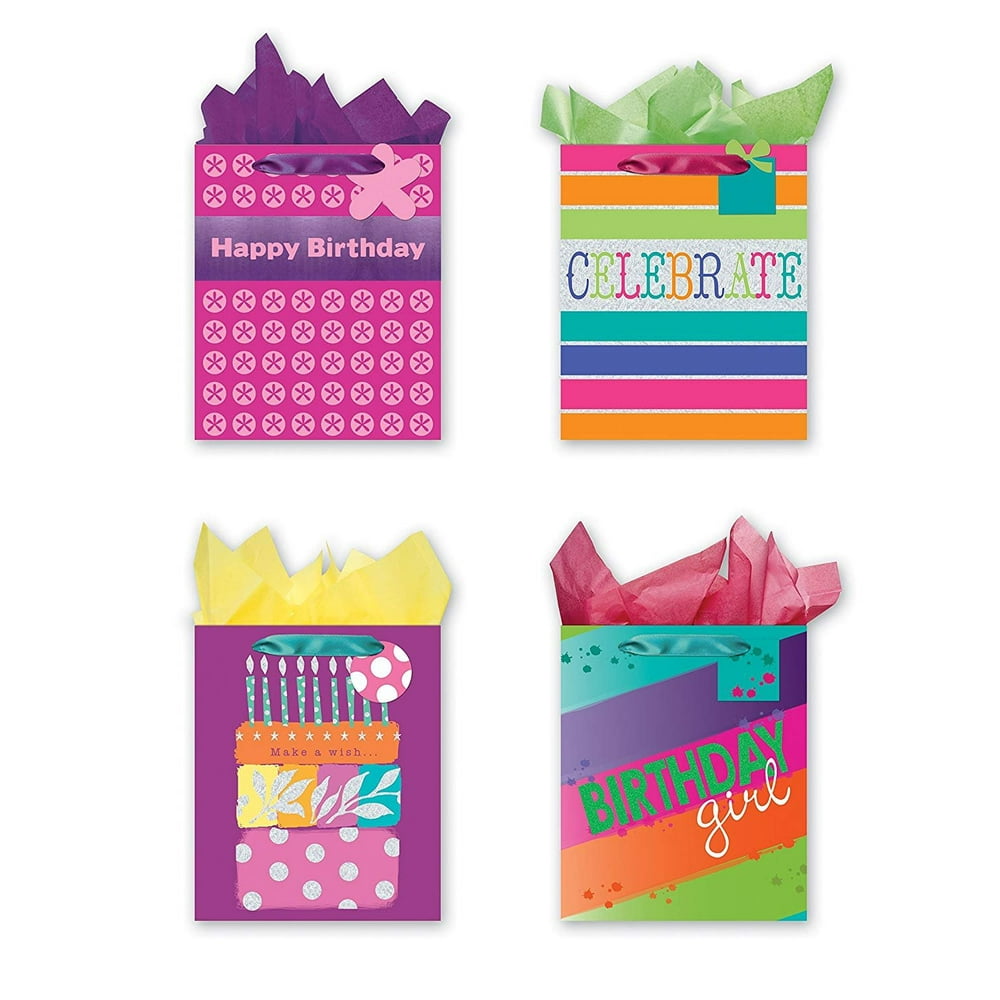 4 Large Party Gift Bags, Birthday Gift Bags Set of 4
