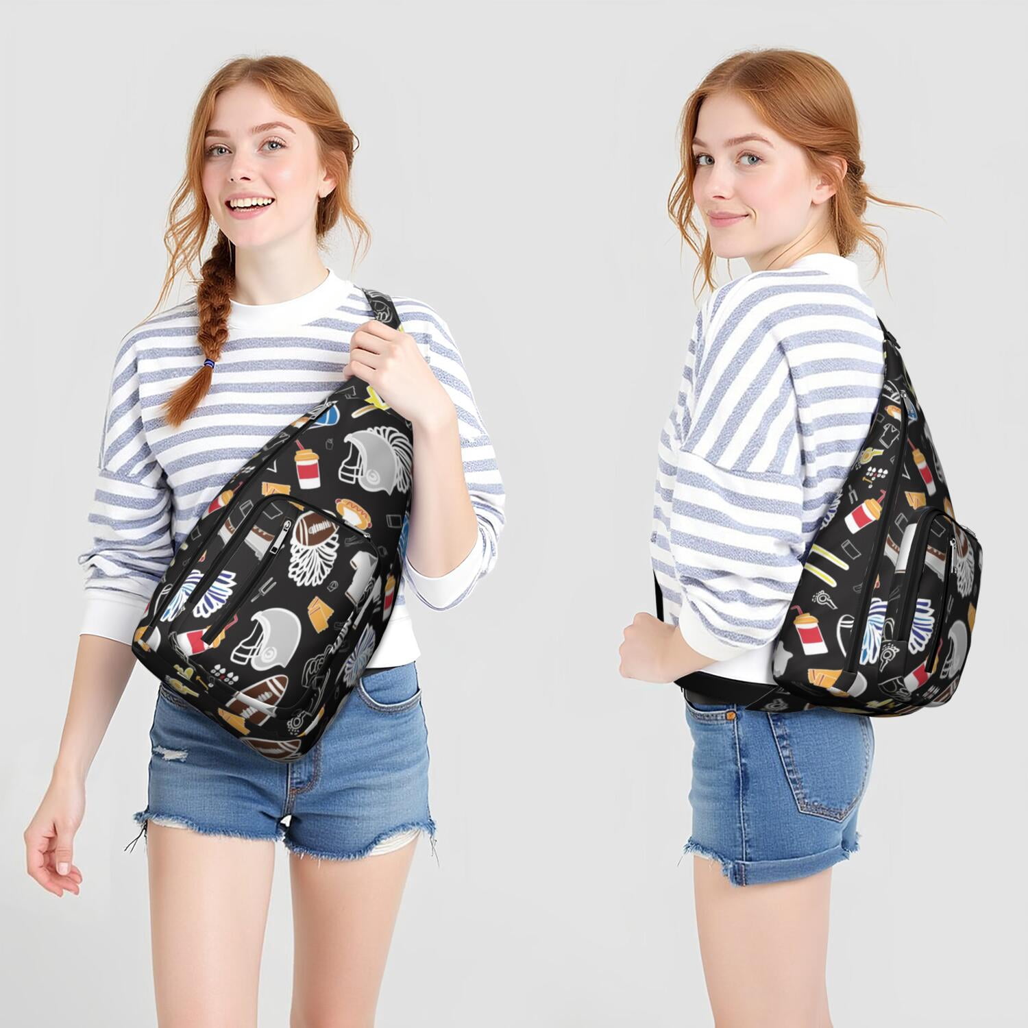 Sports Sling Backpack - Baseball, Football, Soccer, Basketball Print – Lightweight Crossbody Bag for Hiking, Gym, Travel – Athletic Gift for Sports Lovers