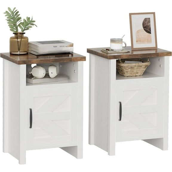 Set of 2 modern farmhouse-style bedside tables, perfect for the bedroom, white.