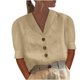 thumbnail image 1 of Blusa con botones sueltos de color sólido con cuello en V informal de manga media para mujer OAVQHLG3B Store lin121212, 1 of 5