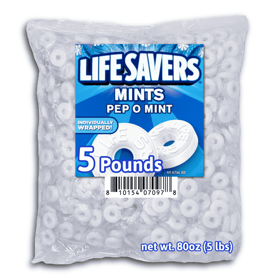 LIFE SAVERS Pep-O-Mint Breath Mints Hard Candy, Sharing Size, 80 oz Bag (5 lbs.)