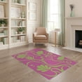 thumbnail image 2 of ODIKA 4'x6' Pink Hot Flourish with Chartreuse Accents Washable Area Rug Elegant Swirls and Botanical Motifs for Modern Stain Resistant, Low Pile, Easy Care for Dorm Room, Small Living, 2 of 7