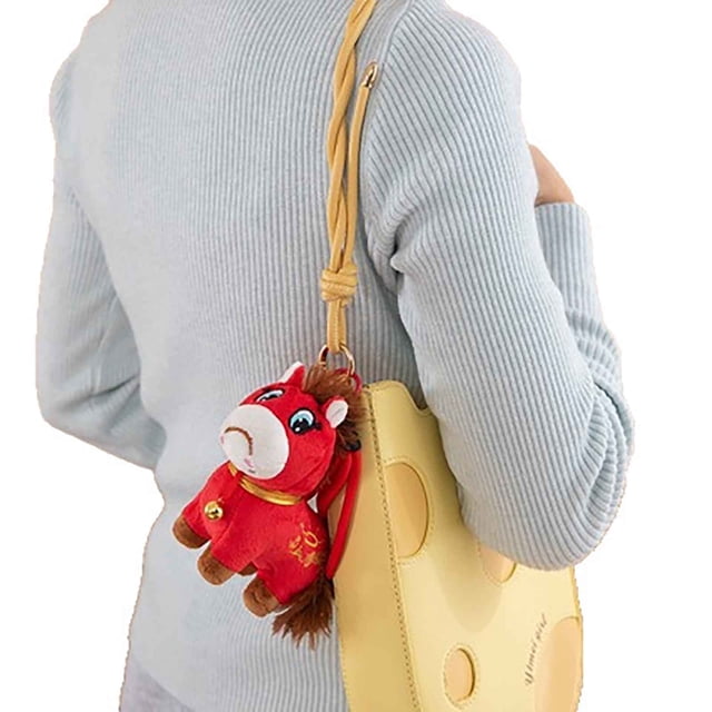 Fwttom Porte-Clés Cheval Pleurant Poupée Festive Cheval Rouge Jouet Poupée pour Enfants Poupée en Tissu