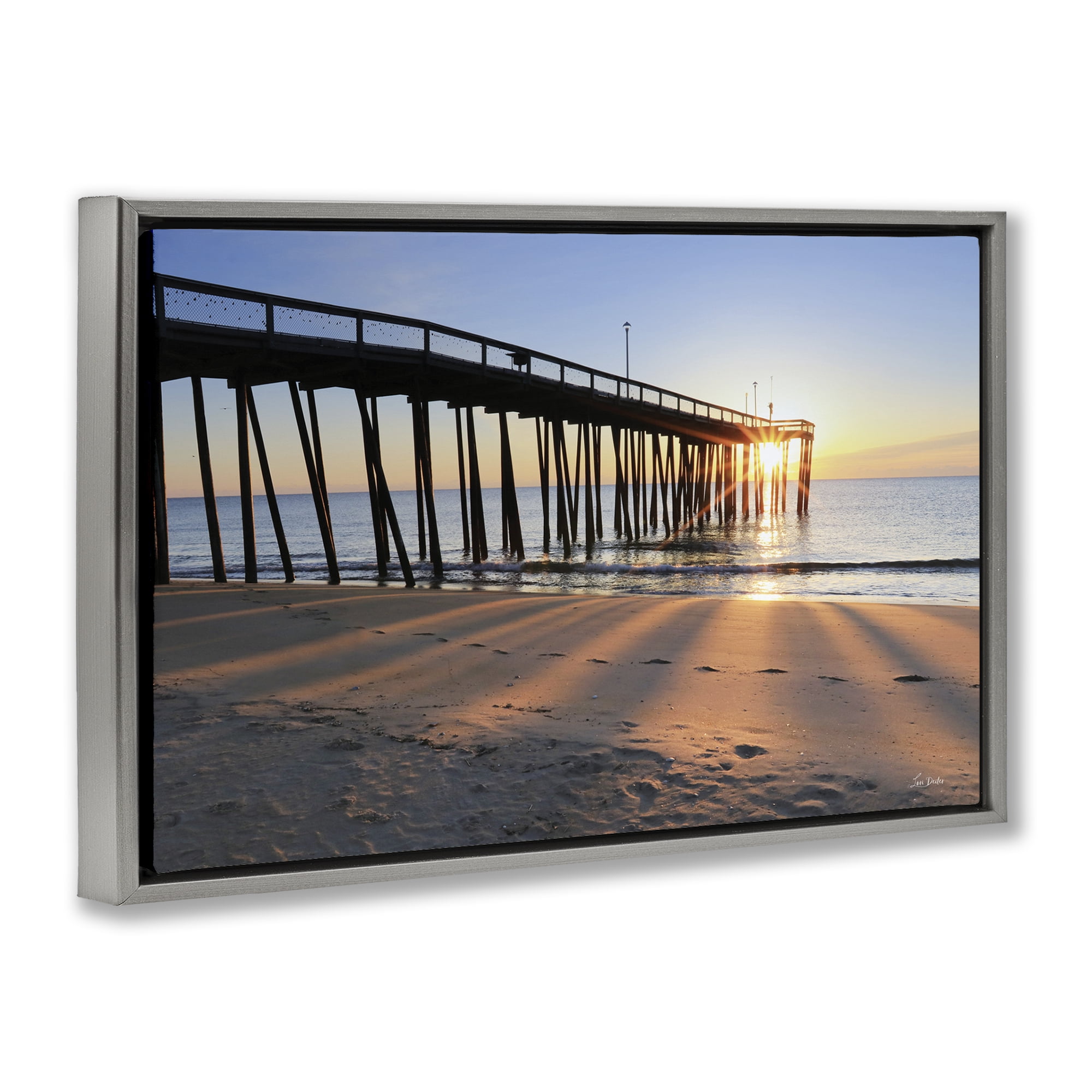Stupell Industries Tall Sunlit Dock Landscape & Nature Photography Gray Floater Framed Canvas Art Print Wall Art, 31 x 21