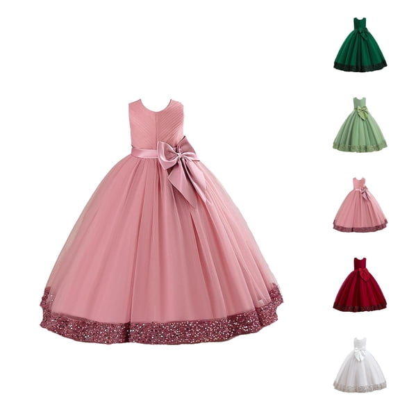 Children Sequin Dress Big Bow Dress Girl Flower Girl Dress Kids Dress Girls formal Dress for Wedding Birthday Pageant Celebration Gala Event
