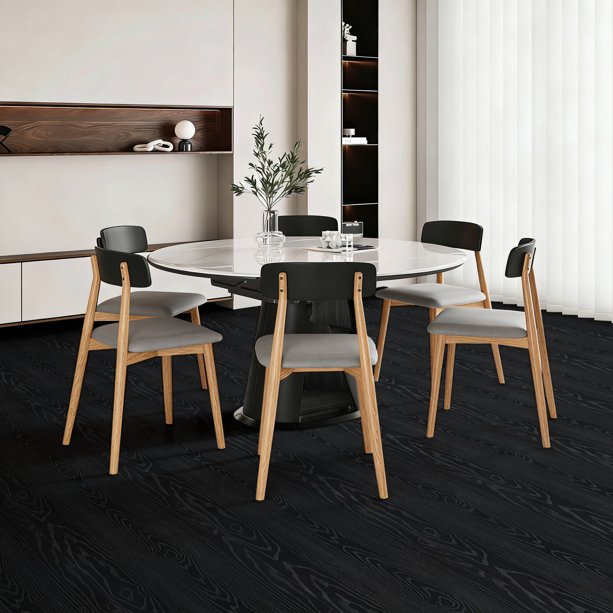 Abyssaly Vinyl Peel and Stick Flooring tile 15.7" x 236", Covering Area 25.8 Sq.ft, Self-Adhesive Floor Tile Black Wood-Look for Home Decoration