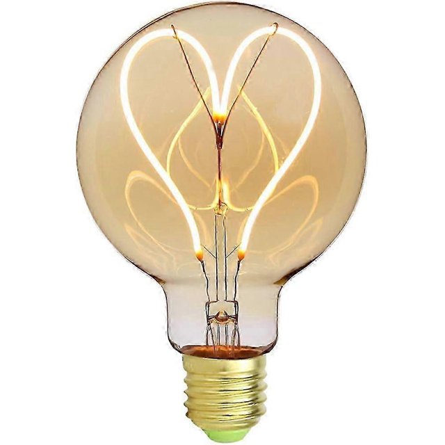 Classic Vintage Edison Light Bulb G95 Heart Pattern Soft LED Filament Amber Glass 4W 220/240V E27 Base