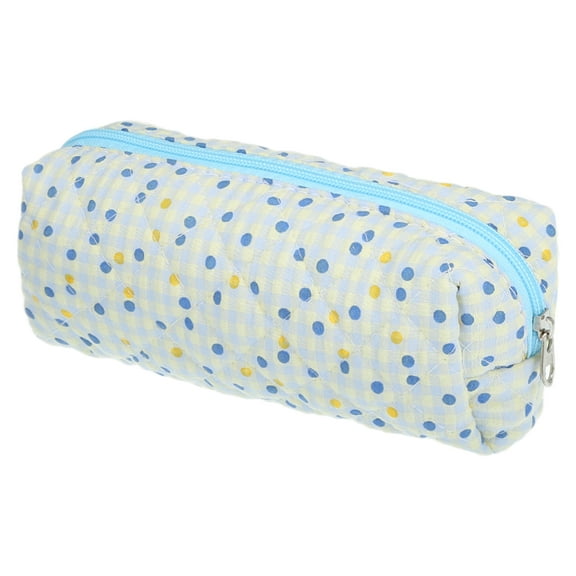 1 Pc Women Durable Small Quilted Makeup Bag for Vacation Travel Gym Blue Yellow Cotton