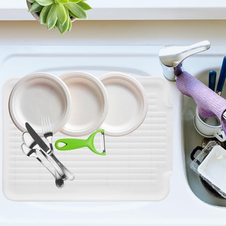 Dish Drain Board & Drying  Tray for Kitchen - White, 12.75 x 17.25