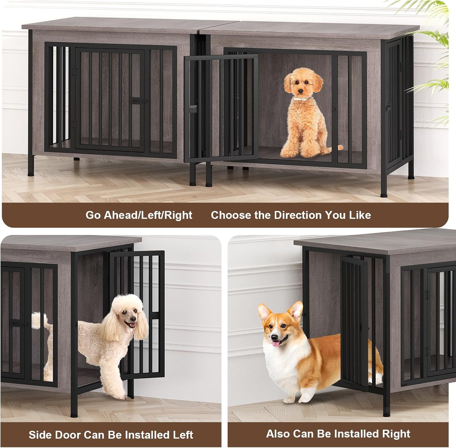POAO 31.5" L Dog Crate Furniture, Heavy Duty Dog Crates for Small Dogs(20-35 Pounds), Dog Kennel Furniture Indoor as TV Stand, Oak Grey