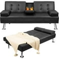 thumbnail image 3 of Vineego Modern Faux Leather Couch Convertible Folding Futon Sofa Bed with 2 Cup Holders,Black, 3 of 8