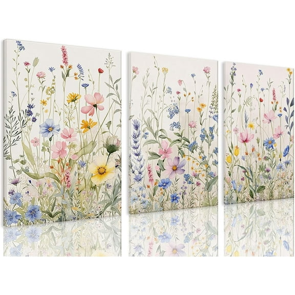 FCCUYE Wildflower Poster Watercolor Botanical Floral Wall Art Colorful Canvas Prints Set of 3 Modern Minimalist Pictures Decor Painting Bedroom Bathroom Living Room Unframed 12"x16"