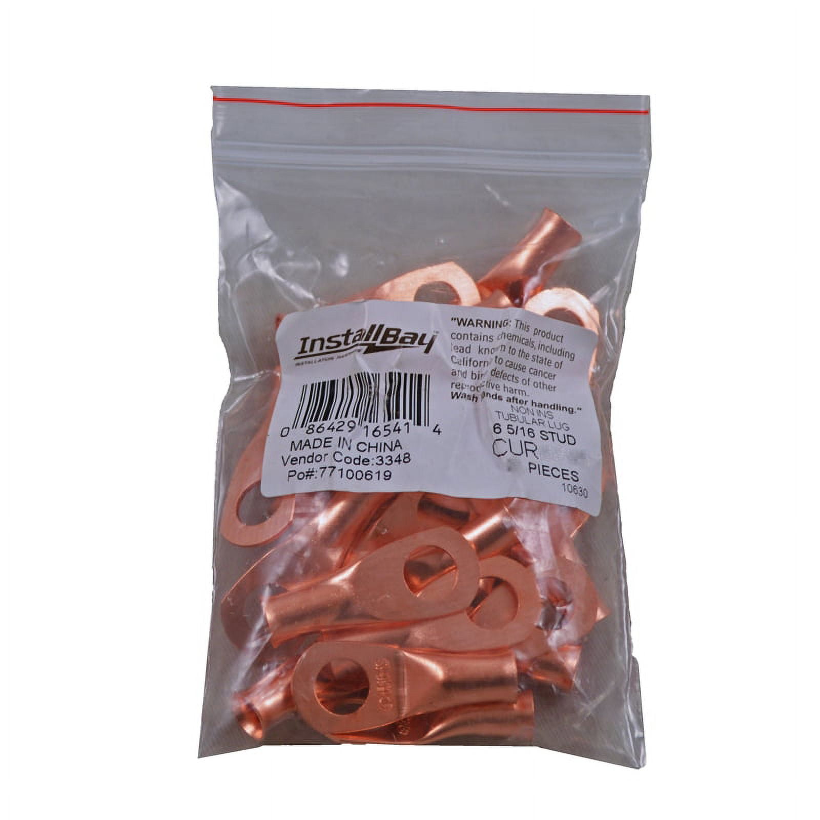 Install Bay CUR2516 Copper Uninsulated Ring Terminal, 2 Gauge, 5/16", 10 Pack