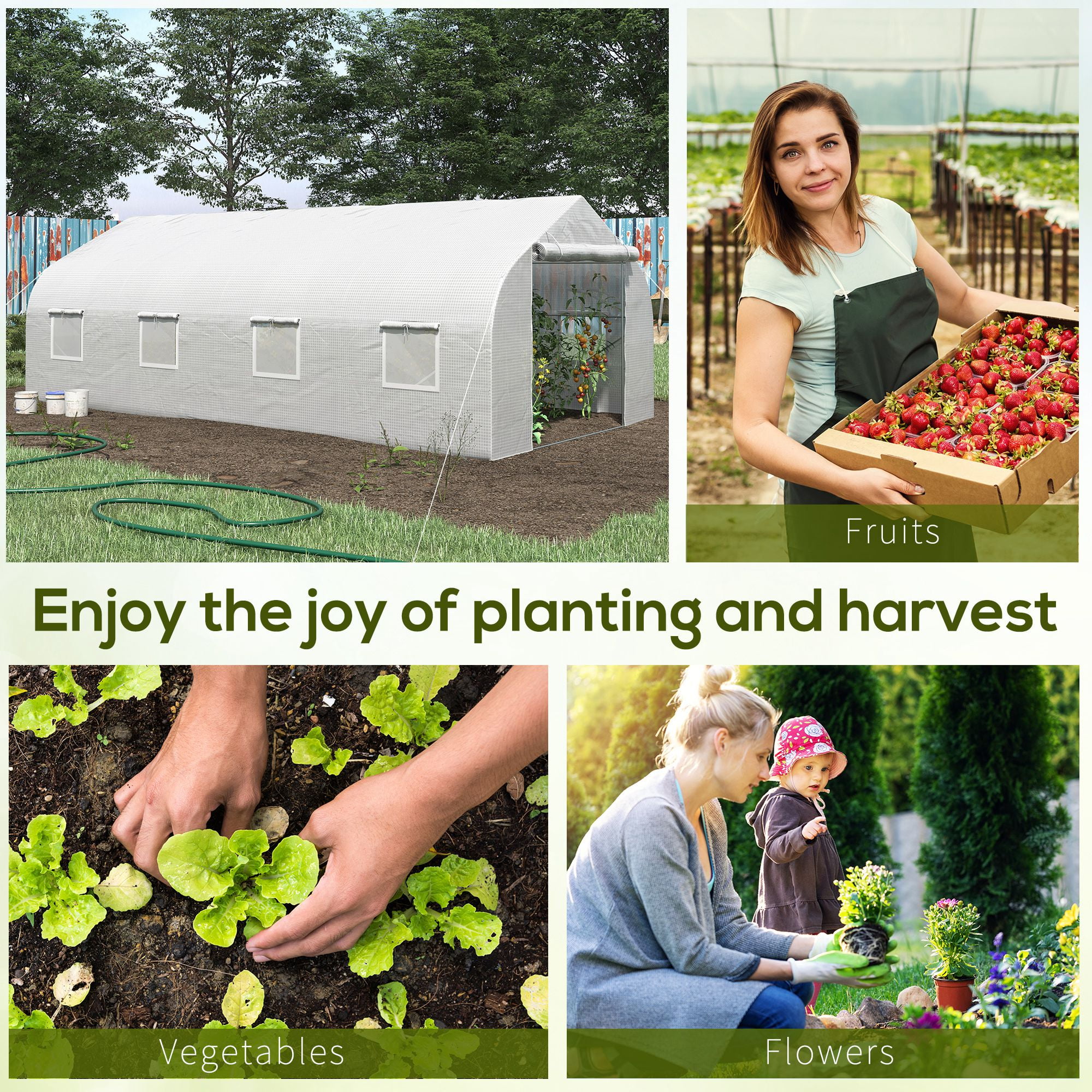 Outsunny 20' x 10' x 7' Walk-In Greenhouse, Hot House, Roll Up Door, White