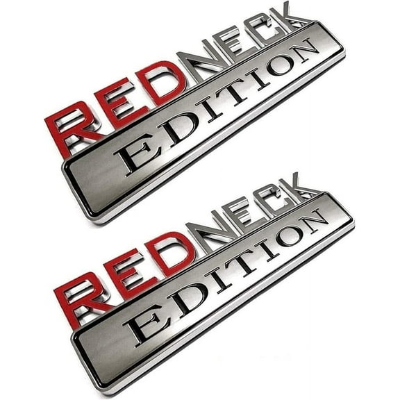 Muzzys (Set of Two) Redneck Edition Emblems, Chrome and Red, 7" Wide, Large, Decal Sticker Car Truck Badge USA America